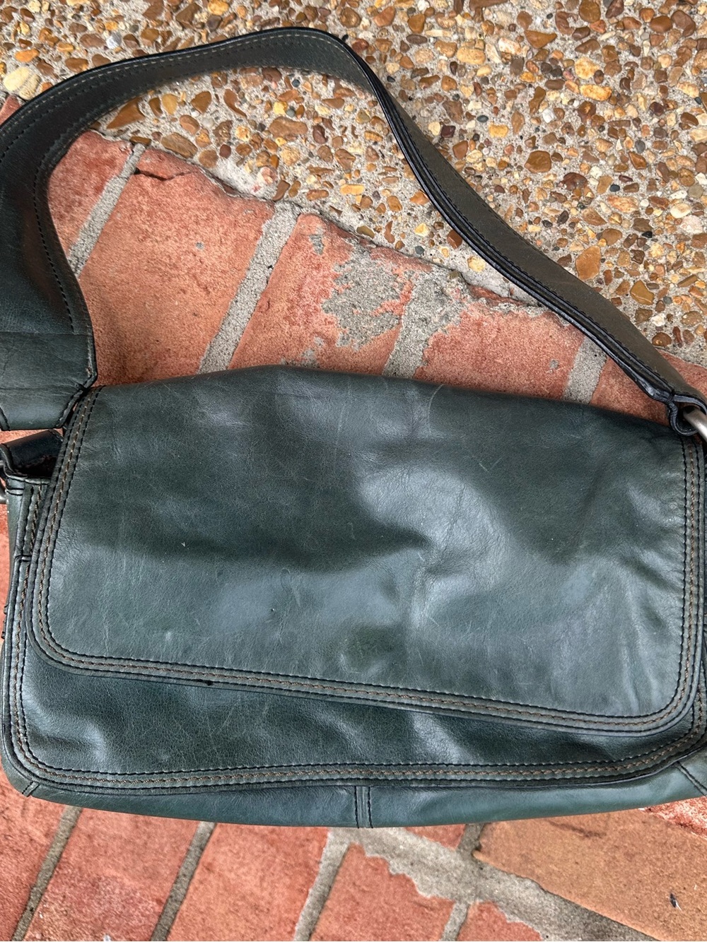 FOSSIL Vintage Distressed Green/Teal Leather Flap Shoulder Bag ZB2393 Y2K - Picture 3 of 13